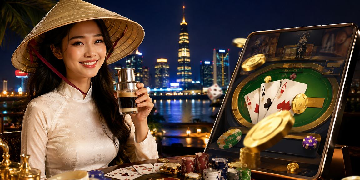 Người chơi Sài Gòn tham gia bàn bài trực tuyến, phong cách đường phố Việt Nam với nón lá